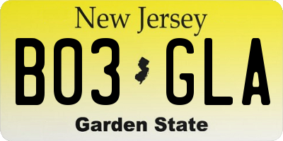 NJ license plate B03GLA