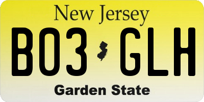 NJ license plate B03GLH