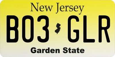 NJ license plate B03GLR