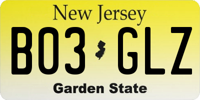 NJ license plate B03GLZ