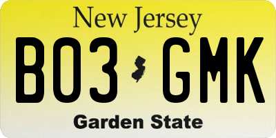 NJ license plate B03GMK