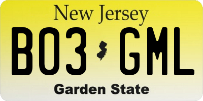 NJ license plate B03GML
