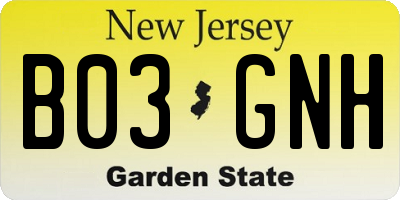 NJ license plate B03GNH