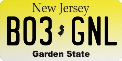 NJ license plate B03GNL