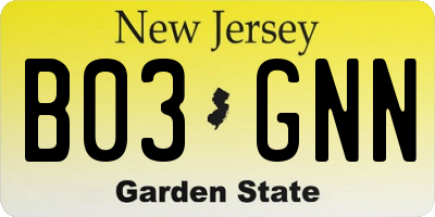 NJ license plate B03GNN