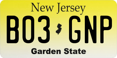NJ license plate B03GNP