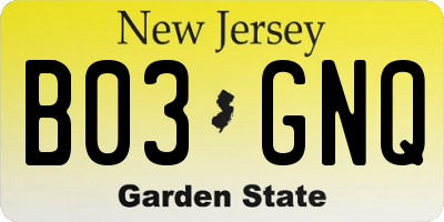 NJ license plate B03GNQ