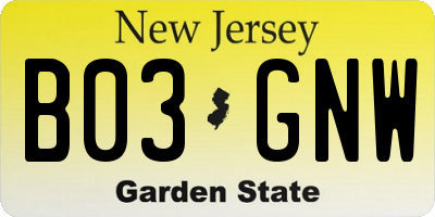 NJ license plate B03GNW
