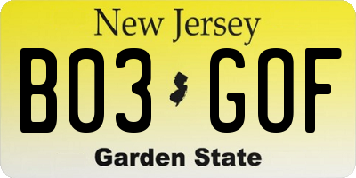 NJ license plate B03GOF