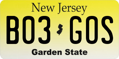 NJ license plate B03GOS
