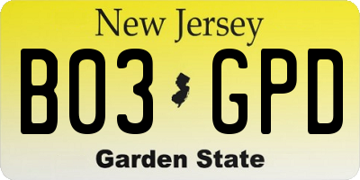 NJ license plate B03GPD