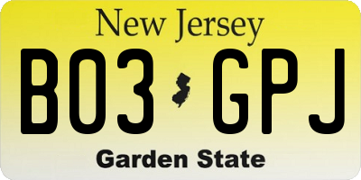 NJ license plate B03GPJ