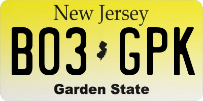 NJ license plate B03GPK