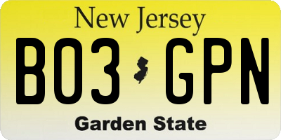 NJ license plate B03GPN