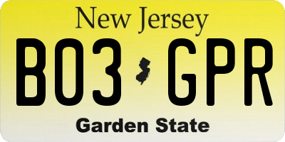 NJ license plate B03GPR