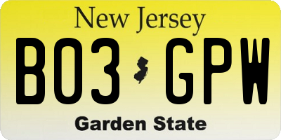 NJ license plate B03GPW