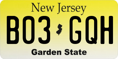 NJ license plate B03GQH