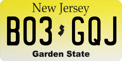NJ license plate B03GQJ