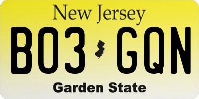 NJ license plate B03GQN