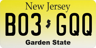 NJ license plate B03GQQ