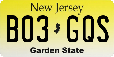 NJ license plate B03GQS