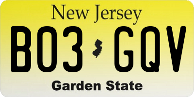 NJ license plate B03GQV