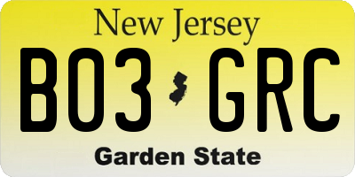NJ license plate B03GRC