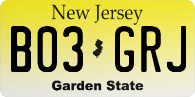 NJ license plate B03GRJ