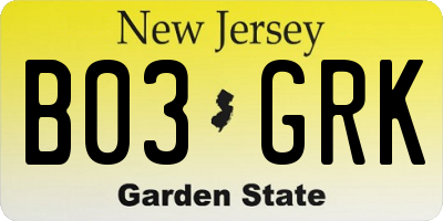 NJ license plate B03GRK
