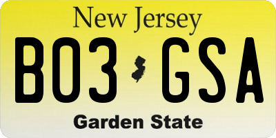 NJ license plate B03GSA