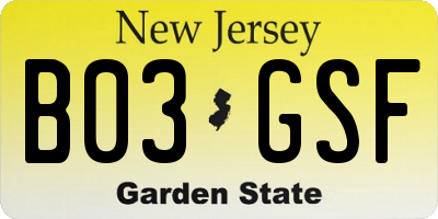 NJ license plate B03GSF