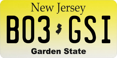 NJ license plate B03GSI