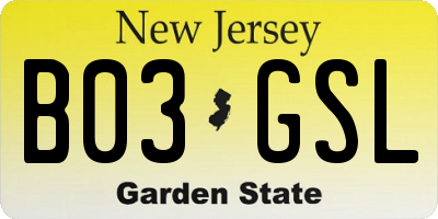 NJ license plate B03GSL