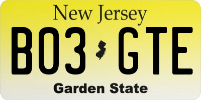 NJ license plate B03GTE
