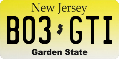 NJ license plate B03GTI