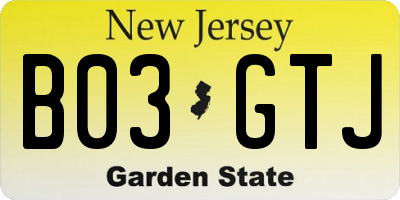 NJ license plate B03GTJ