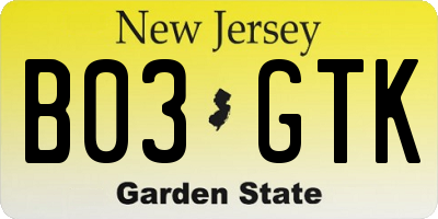 NJ license plate B03GTK