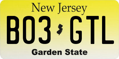 NJ license plate B03GTL