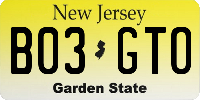 NJ license plate B03GTO