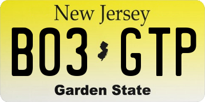 NJ license plate B03GTP