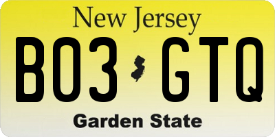 NJ license plate B03GTQ