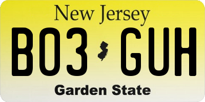 NJ license plate B03GUH