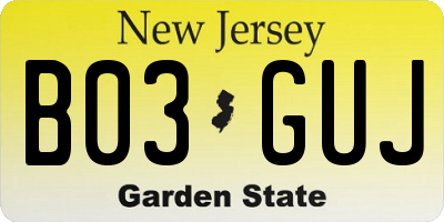 NJ license plate B03GUJ