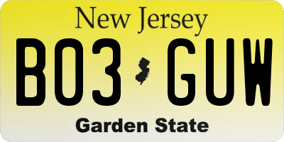 NJ license plate B03GUW