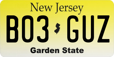 NJ license plate B03GUZ