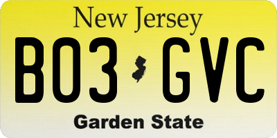 NJ license plate B03GVC