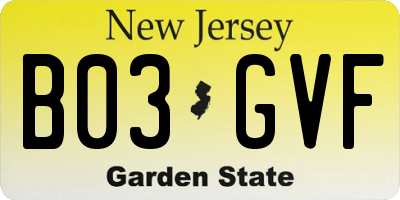 NJ license plate B03GVF