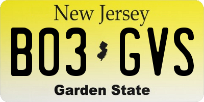 NJ license plate B03GVS