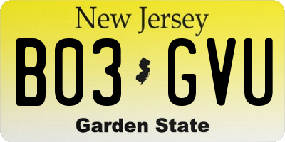 NJ license plate B03GVU
