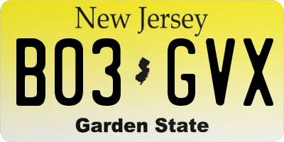 NJ license plate B03GVX